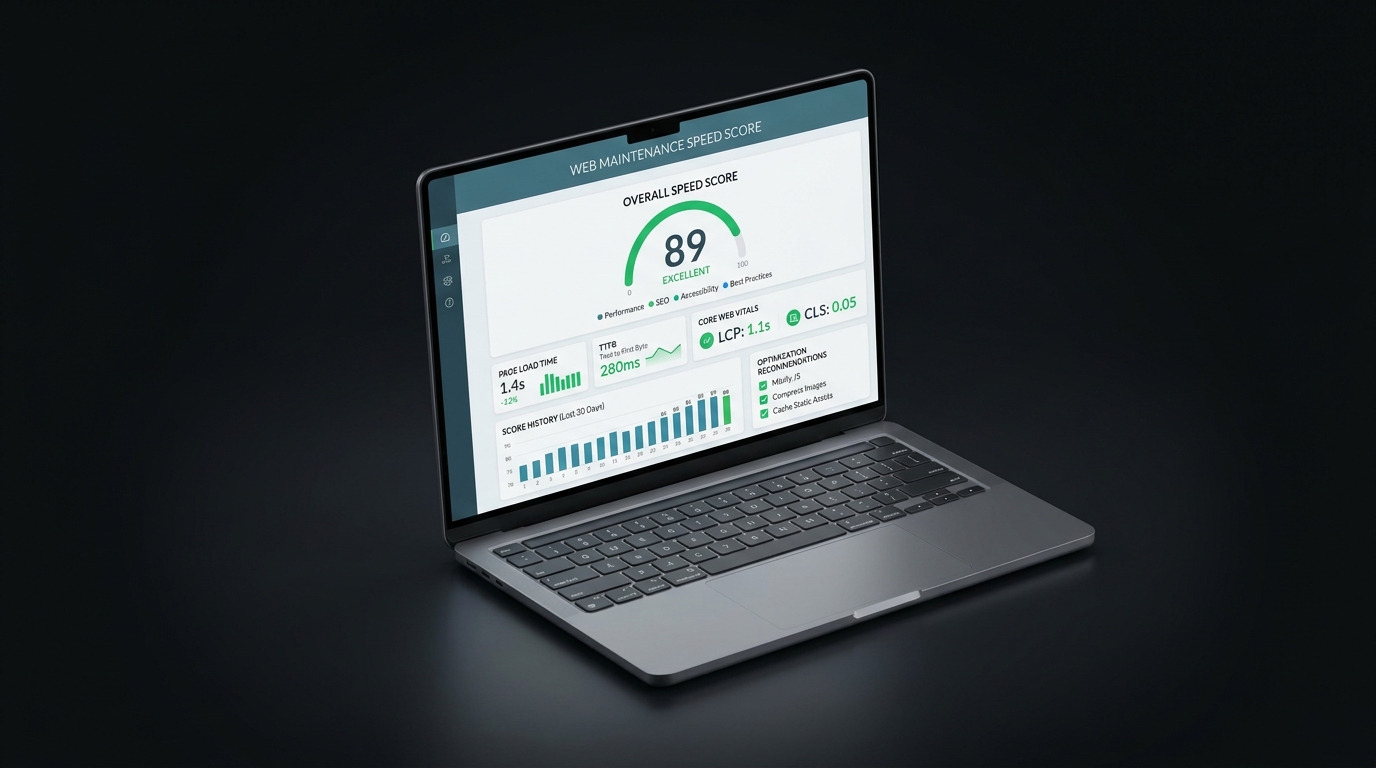 Website maintenance speed score dashboard